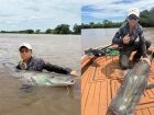 Adolescente pesca pela primeira vez pintado de 1,60 metro e 40 kg em rio de MS