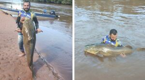 Empresário de Costa Rica fisga jaú de 90 kg no rio Taquari