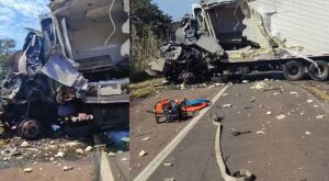 Colisão entre caminhão e carreta mata dois motoristas e interdita BR em MS