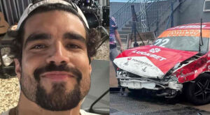 Caio Castro sofre acidente em treino de automobilismo e carro fica destruído