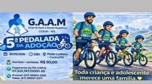Coxim recebe a 5&ordf; Pedalada da Ado&ccedil;&atilde;o e refor&ccedil;a import&acirc;ncia de lares para crian&ccedil;as e adolescentes