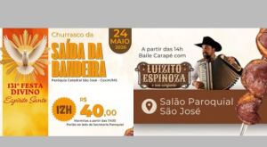 Churrasco e Sa&iacute;da da Bandeira da 131&ordf; Festa do Divino Esp&iacute;rito Santo em Coxim acontecem no domingo, 24 de maio