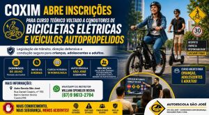 Coxim abre inscri&ccedil;&otilde;es para curso te&oacute;rico voltado a condutores de bicicletas el&eacute;tricas e ve&iacute;culos autopropelidos