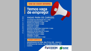 Sine de Coxim atende em novo endereço e anuncia novas oportunidades de emprego
