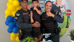 Polícia Militar em Coxim recebe visita e participa de aniversário de criança 