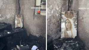 Imagem de Nossa Senhora de Fátima fica intacta após casa ser destruída pelo fogo