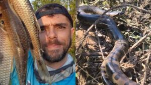 'Rei das sucuris': pescador que levou mordida rara de cobra vira influenciador e mostra como é a vida no berço das serpentes em MS