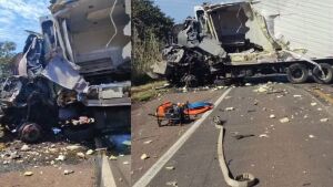Colisão entre caminhão e carreta mata dois motoristas e interdita BR em MS