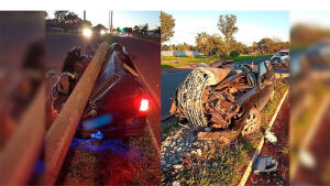 Motorista escapa da morte após poste de luz cair sobre carro em MS