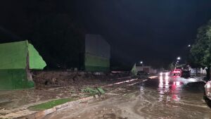 Muro lateral da Escola Estadual Silvio Ferreira no centro de Coxim, desaba totalmente. Veja o vídeo  
