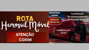 Rota Hemosul Móvel chega a Coxim no dia 5 de maio para coleta de sangue