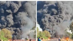 Colisão entre carretas e carro deixa 1 morto e 3 feridos na BR-163 em Bandeirantes 