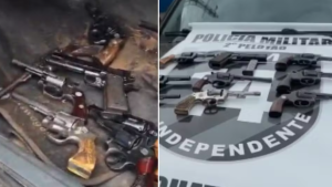 Arsenal de guerra com fuzil são encontrados escondidos sob assoalho de carro em MS