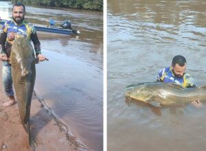Empresário de Costa Rica fisga jaú de 90 kg no rio Taquari