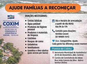 Campanha SOS Taquari mobiliza Coxim para ajudar fam&iacute;lias atingidas pelas enchentes