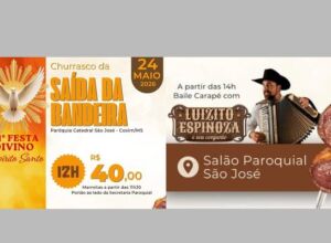 Churrasco e Sa&iacute;da da Bandeira da 131&ordf; Festa do Divino Esp&iacute;rito Santo em Coxim acontecem no domingo, 24 de maio