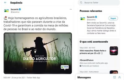 Governo Bolsonaro publica foto de homem armado para parabenizar o dia do agricultor