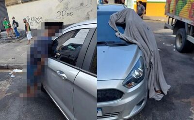 Homem foi encontrado morto em pé, encostado em um carro em Santos, SP.