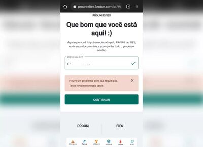 Erro no sistema de envio de documentos da Uniderp. 