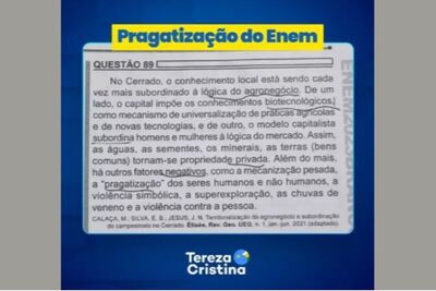 Questão criticada pela ex-ministra da Agricultura, a senadora Tereza Cristina (PP) nas redes sociais 