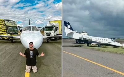 Murilo Huff e a aeronave que caiu em vala de aeroporto de Goiânia   