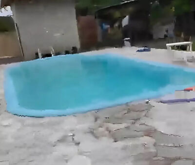 Uma das piscinas do rancho onde aconteceu o acidente (Foto: Vídeo de visitante/Reprodução)
