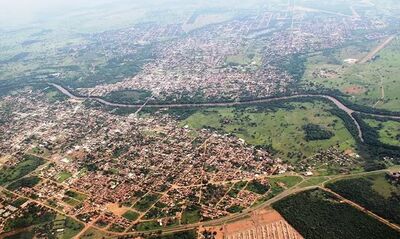 Vista aérea da cidade de Coxim na região norte de MS.