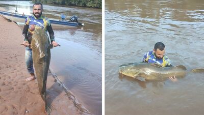 Empresário de Costa Rica fisga jaú de 90 kg no rio Taquari.