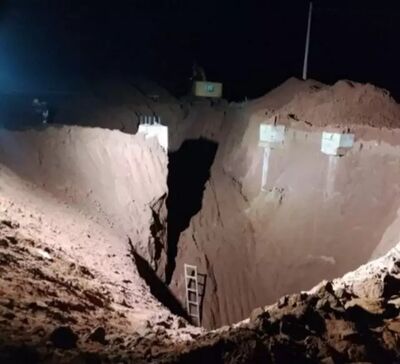 Buraco feito para construção de silo, onde trabalhadores caíram. 