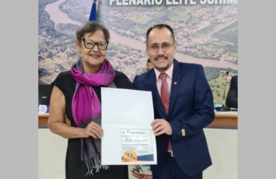 Lucy de Melo Oliveira e vereador Abilio Vaneli.