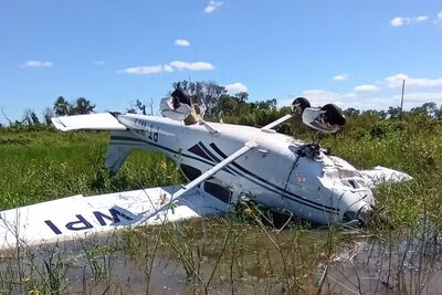 Avião caiu em área de difícil acesso no Pantanal de MS.