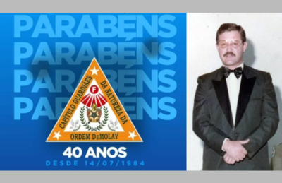 Banner comemorativo dos 40 anos do Capítulo e o Chico Piloto.