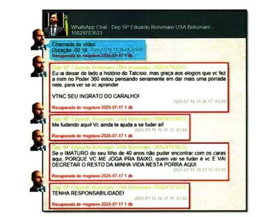Mensagem de Eduardo Bolsonaro ao pai recuperada em relatório da PF. Foto: Reprodução