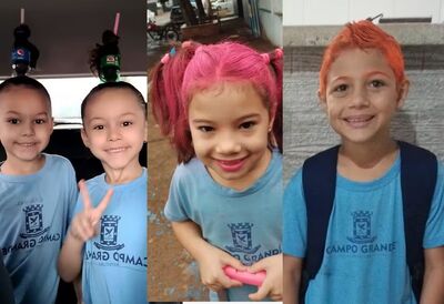 Lavínia, Helena, Lívia e Arthur com cabelos malucos em 2024.  Fotos: Arquivos pessoais