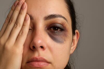 Mulher mostra as marcas das agressões no rosto, resultado da violência sofrida. Foto: Arquivo pessoal