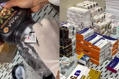 Medicamentos ilegais foram encontrados dentro de potes de creme de cabelo. Foto: Reprodução/SES