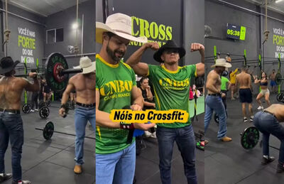 Amigos vão de botina, chapéu e fivela para treino de crossfit em Campo Grande.  Foto: Redes sociais/Reprodução