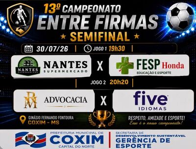 Campeonato Entre Firmas de Coxim define os semifinalistas de 2026. Arte: Divulgação Ass. Com. PMC