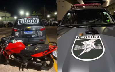 Policiais apreenderam uma arma de fogo, 14 munições, dois aparelhos celulares e uma motocicleta.  Foto: Batalhão de Choque/PMMS