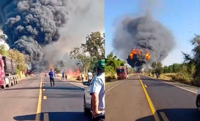 Acidente entre carretas deixa 4 mortes e causa explosão.  Foto: Reprodução