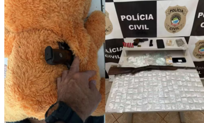 Arma foi encontrada dentro de um urso de pelúcia.  Foto: PC MS