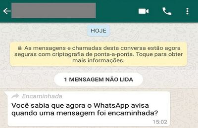 Whatsapp passa a avisar o usuário se a mensagem recebida foi encaminhada de outra conversa