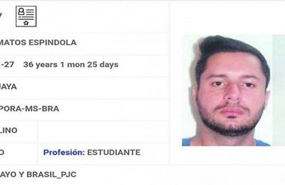 Ficha criminal de Sérgio Quintiliano com nome falso em território paraguaio