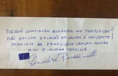 Bilhete de Puccinelli em resposta à nota publicada pelo jornal O Globo