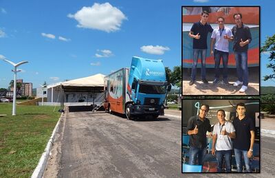 O vereador Mecias Alves, presidente da comissão do direito do consumidor, Fábio Rodrigues e Eduardo Feitosa do Procon de Coxim visitaram o caminhão da Energisa