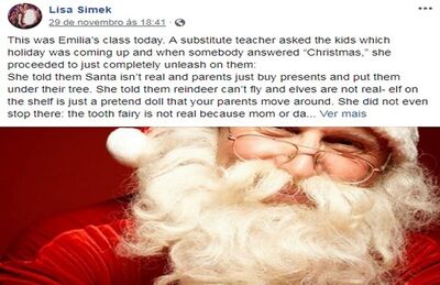 Mãe faz relato sobre professora que revelou verdade sobre Papai Noel para crianças