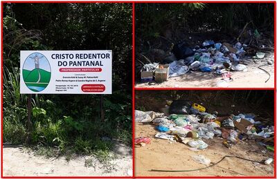 Lixo acumumulado no acesso ao Cristo do Pantanal
