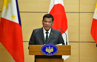 Rodrigo Duterte durante discurso no Japão