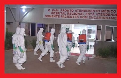 Militares do Exército fizeram a desinfecção do Pronto Atendimento Médico do HRMS para evitar o coronavírus