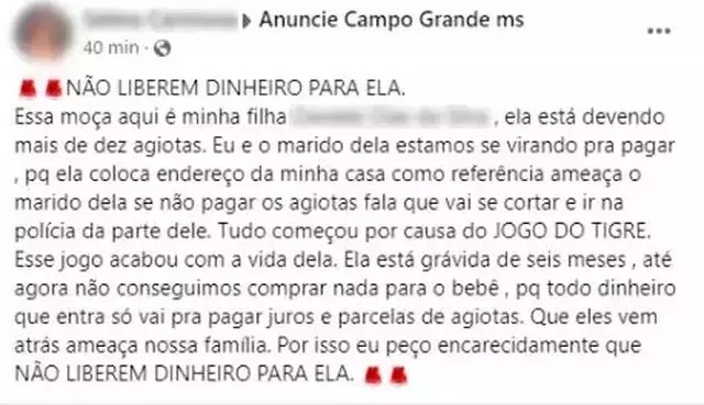 Publicação feita em grupo de classificados do Facebook com 44 mil membros. Foto: Reprodução